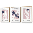 Matisse Floral Cut Out Style Set of 3 Wall Art Prints / Framed in Navy & Pink | Artze Wall Art UK