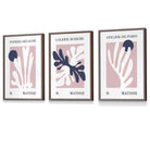 Matisse Floral Cut Out Style Set of 3 Wall Art Prints / Framed in Navy & Pink | Artze Wall Art UK