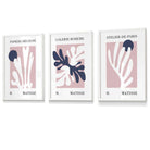 Matisse Floral Cut Out Style Set of 3 Wall Art Prints / Framed in Navy & Pink | Artze Wall Art UK