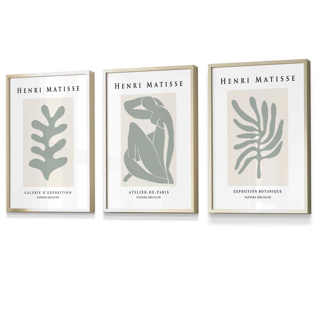 Matisse Floral and Nude Set of 3 Wall Art Prints / Framed in Sage Green | Artze Wall Art UK