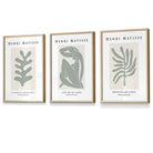 Matisse Floral and Nude Set of 3 Wall Art Prints / Framed in Sage Green | Artze Wall Art UK
