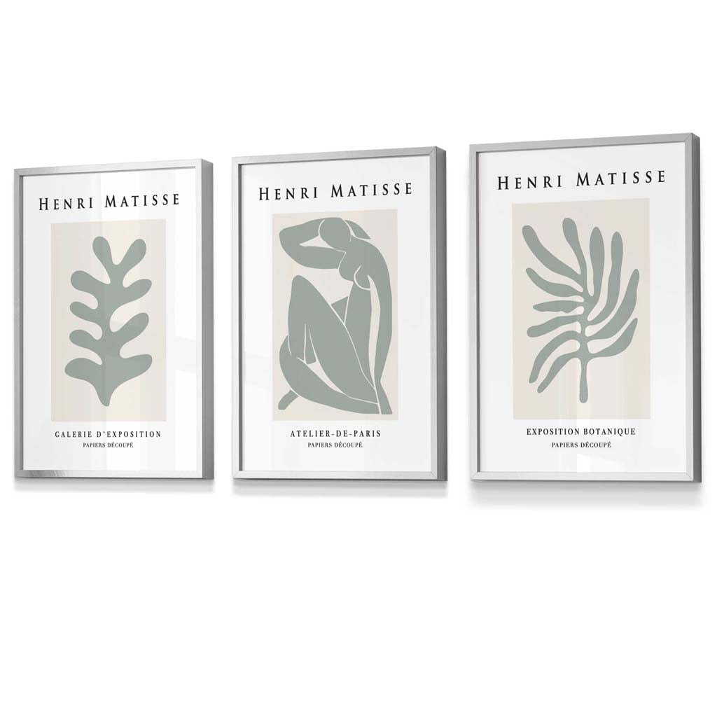 Matisse Floral and Nude Set of 3 Wall Art Prints / Framed in Sage Green | Artze Wall Art UK