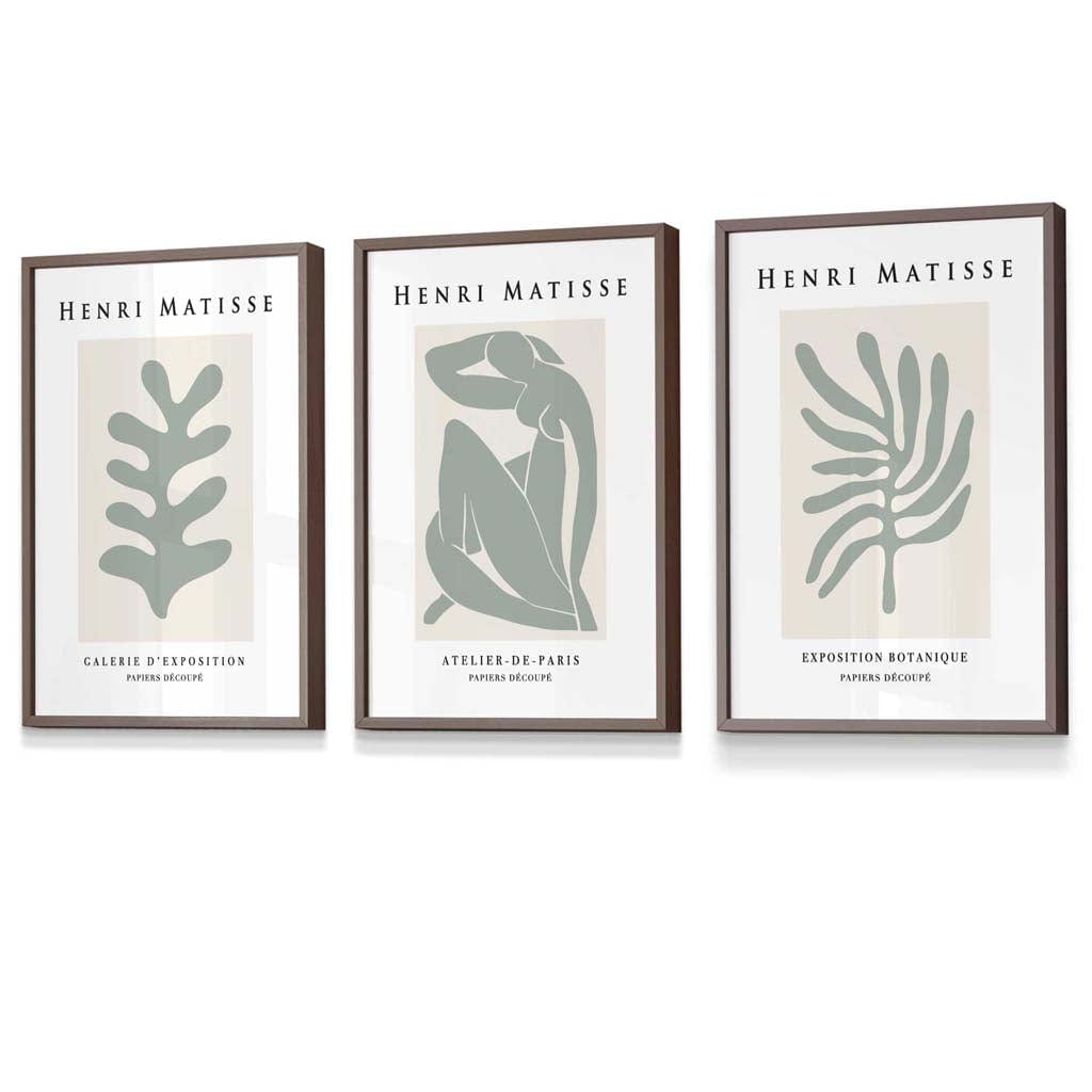 Matisse Floral and Nude Set of 3 Wall Art Prints / Framed in Sage Green | Artze Wall Art UK