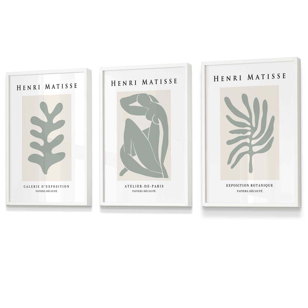 Matisse Floral and Nude Set of 3 Wall Art Prints / Framed in Sage Green | Artze Wall Art UK