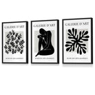 Matisse Floral and Nude Set of 3 Black and Grey Wall Art Prints / Framed | Artze Wall Art UK