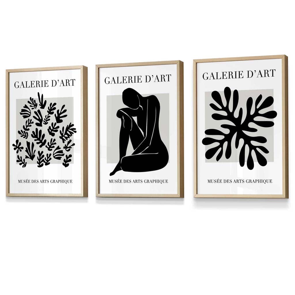 Matisse Floral and Nude Set of 3 Black and Grey Wall Art Prints / Framed | Artze Wall Art UK