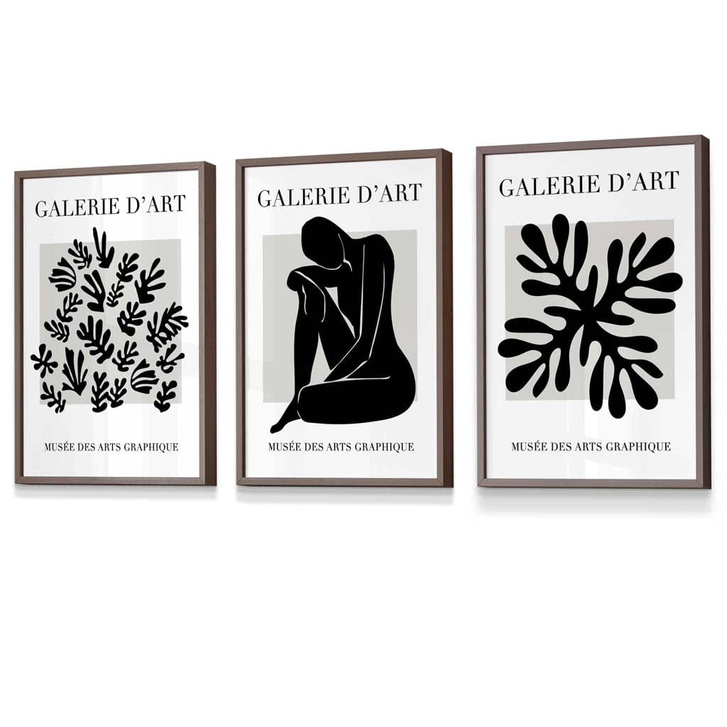 Matisse Floral and Nude Set of 3 Black and Grey Wall Art Prints / Framed | Artze Wall Art UK