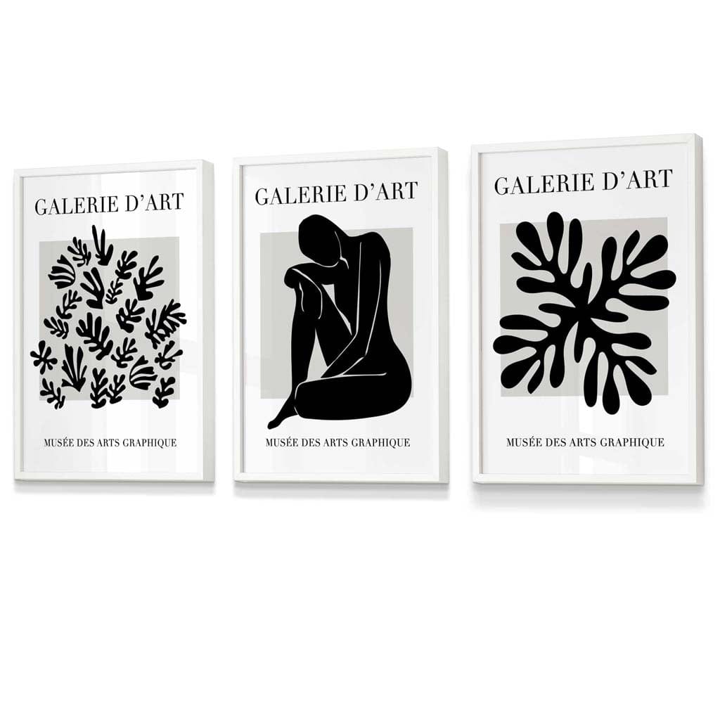 Matisse Floral and Nude Set of 3 Black and Grey Wall Art Prints / Framed | Artze Wall Art UK