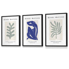 Set of 3 Framed Wall Art Prints Matisse Botanical Shapes with Nude in Green & Blue | Artze Wall Art UK