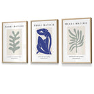 Set of 3 Framed Wall Art Prints Matisse Botanical Shapes with Nude in Green & Blue | Artze Wall Art UK