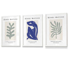 Set of 3 Framed Wall Art Prints Matisse Botanical Shapes with Nude in Green & Blue | Artze Wall Art UK