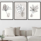 Set of 3 Grey Beige Botanical Line Art Posters