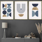 Set of 3 Geometric Wall Art Posters in Blue and Gold