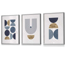 Mid Century Geometric Wall Art Prints / Framed in Blue and Gold | Artze Wall Art UK