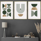 Set of 3 Geometric Wall Art Posters in Green and Gold