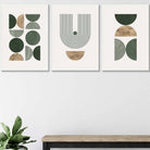 Set of 3 Geometric Wall Art Posters in Green and Gold