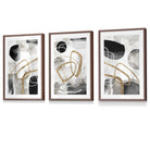 Abstract Black Grey & Gold Shapes Set of 3 Framed Wall Art Prints | Artze Wall Art UK