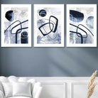 Set of 3 Abstract Navy Blue Watercolour Posters