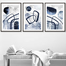 Set of 3 Abstract Navy Blue Watercolour Posters