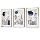 Abstract Navy Blue and Gold Shapes Set of 3 Framed Wall Art Prints | Artze Wall Art UK