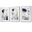 Abstract Navy Blue and Gold Shapes Set of 3 Framed Wall Art Prints | Artze Wall Art UK