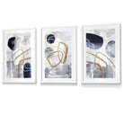 Abstract Navy Blue and Gold Shapes Set of 3 Framed Wall Art Prints | Artze Wall Art UK