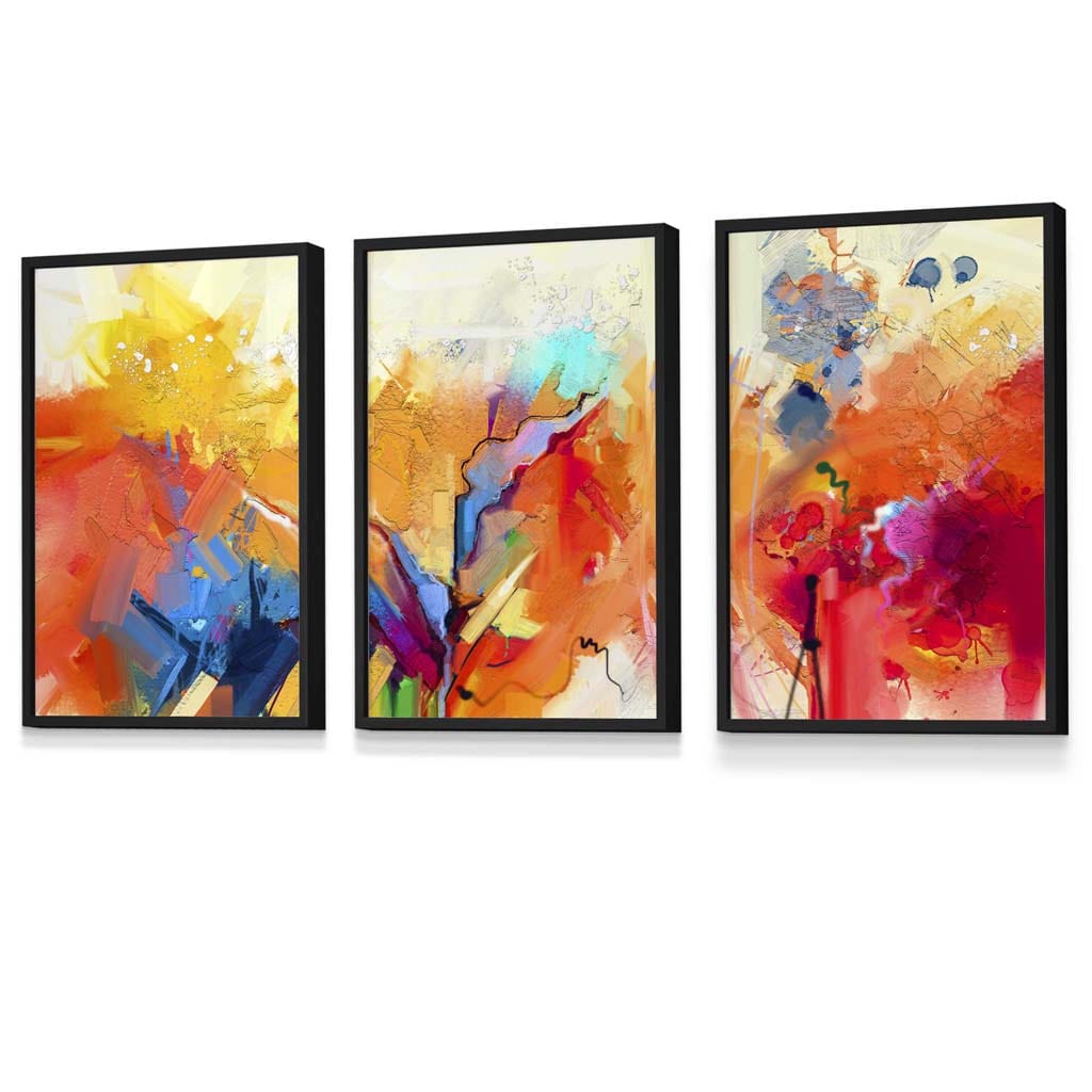 Abstract Colourful Orange Pink Red Set of 3 Framed Wall Art | Artze Wall Art UK