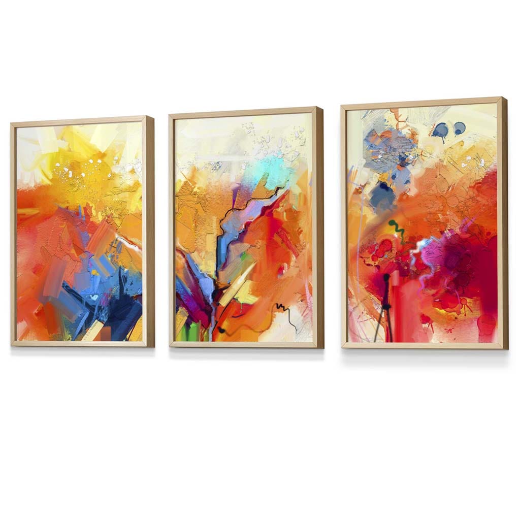 Abstract Colourful Orange Pink Red Set of 3 Framed Wall Art | Artze Wall Art UK