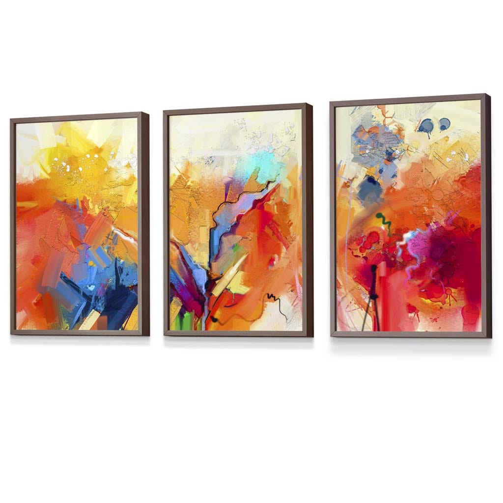 Abstract Colourful Orange Pink Red Set of 3 Framed Wall Art | Artze Wall Art UK
