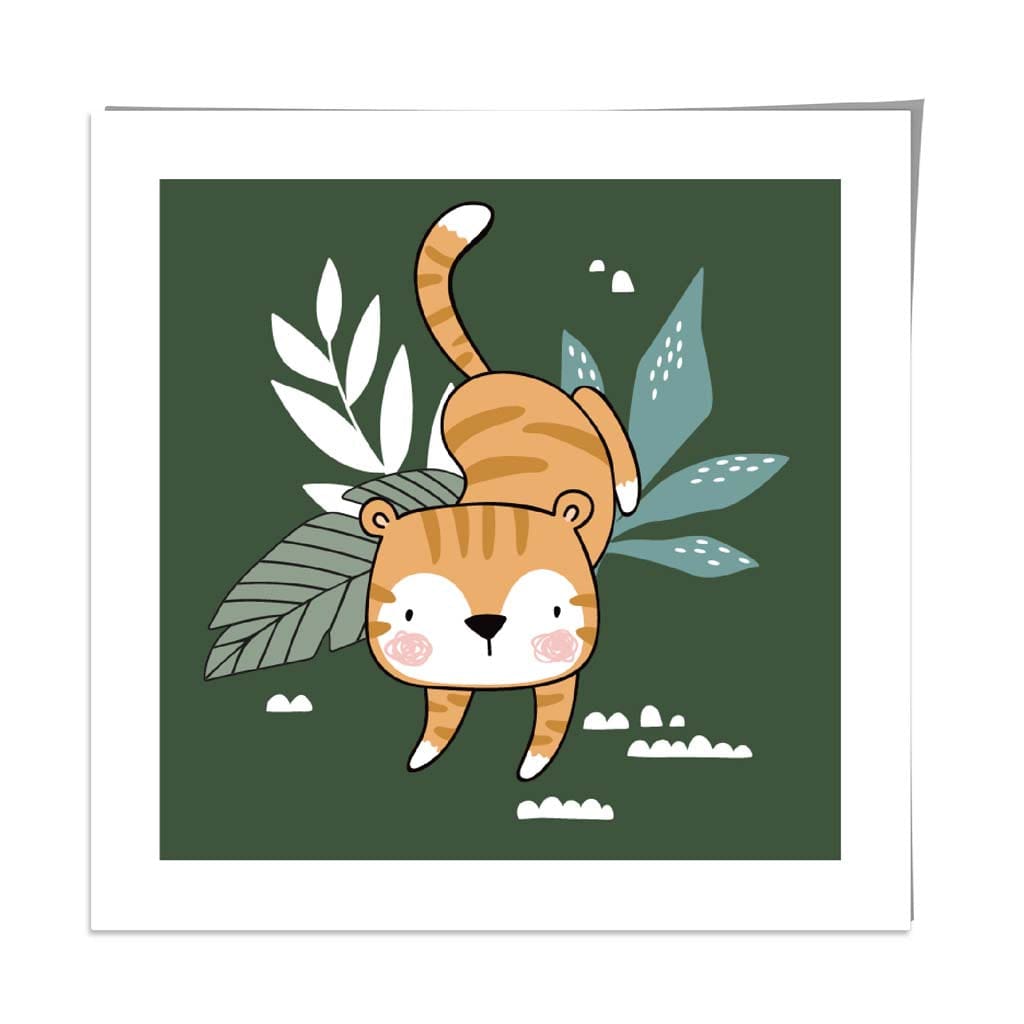 Cute Tiger Poster on Dark Green Jungle Kids Wall Art