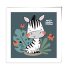 Cute Zebra Poster on Teal Blue Jungle Kids Wall Art