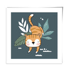 Cute Tiger Poster on Teal Blue Jungle Kids Wall Art