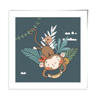 Cute Monkey Poster on Teal Blue Jungle Kids Wall Art