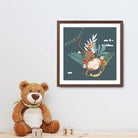 Cute Monkey Poster on Teal Blue Jungle Kids Wall Art