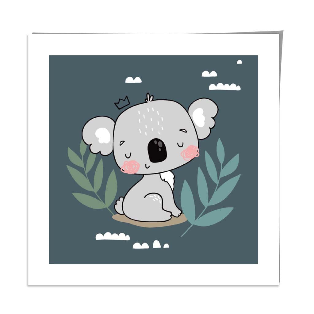 Cute Koala Poster on Teal Blue Jungle Kids Wall Art