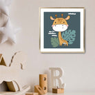 Cute Giraffe Poster on Teal Blue Jungle Kids Wall Art