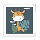 Cute Giraffe Poster on Teal Blue Jungle Kids Wall Art