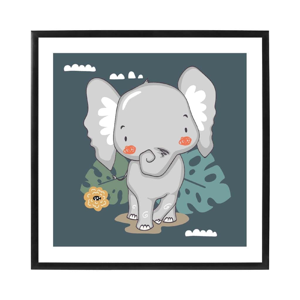 Cute Elephant Poster on Teal Blue Jungle Kids Wall Art