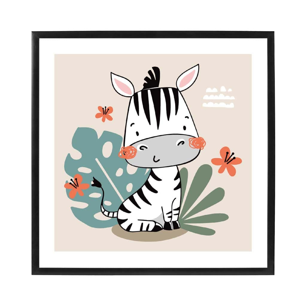 Cute Zebra Poster on Beige Jungle Kids Wall Art