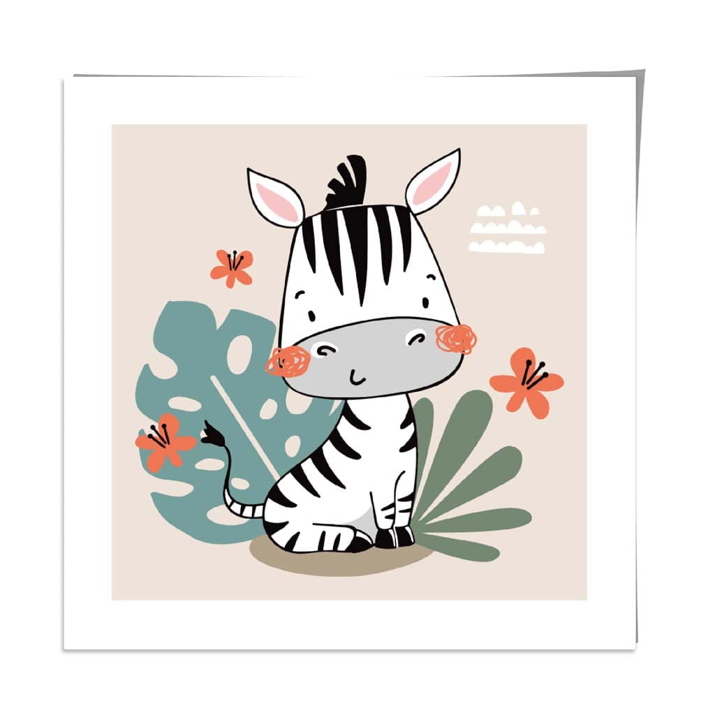 Cute Zebra Poster on Beige Jungle Kids Wall Art