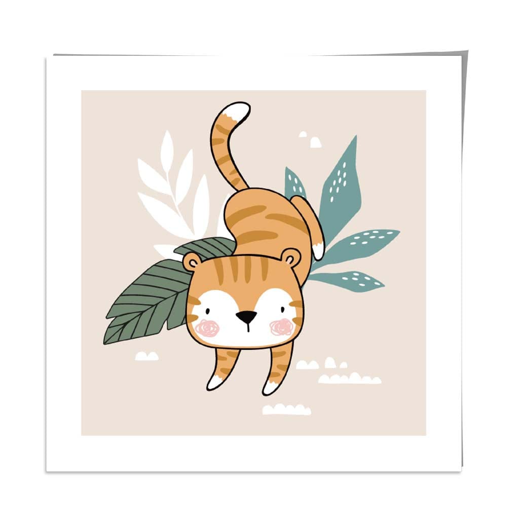 Cute Tiger Poster on Beige Jungle Kids Wall Art