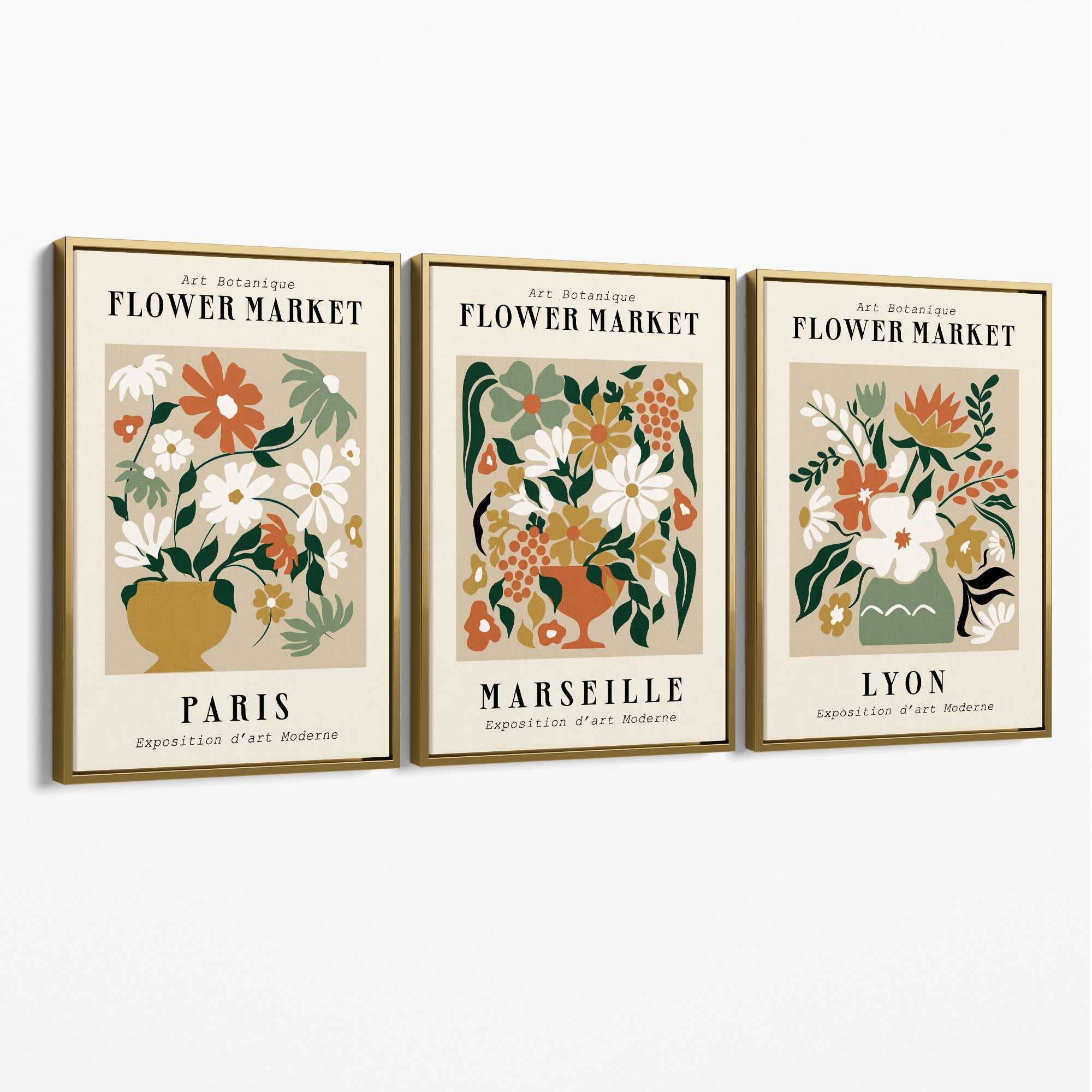 Flower Market Vintage Paris Exhibition Mid Century Canvas Art Prints with Gold Float Frame