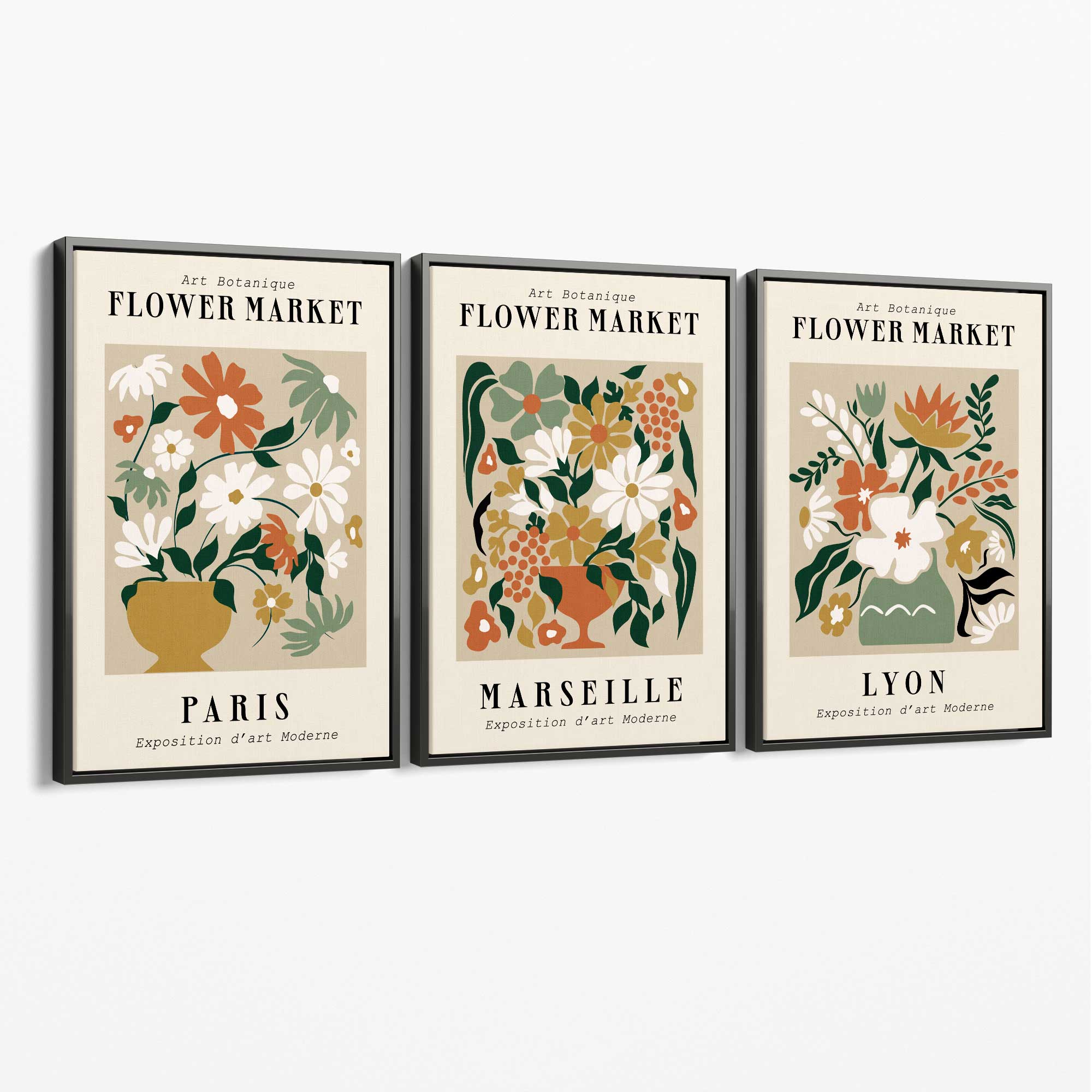 Flower Market Vintage Paris Exhibition Mid Century Canvas Art Prints with Grey Float Frame