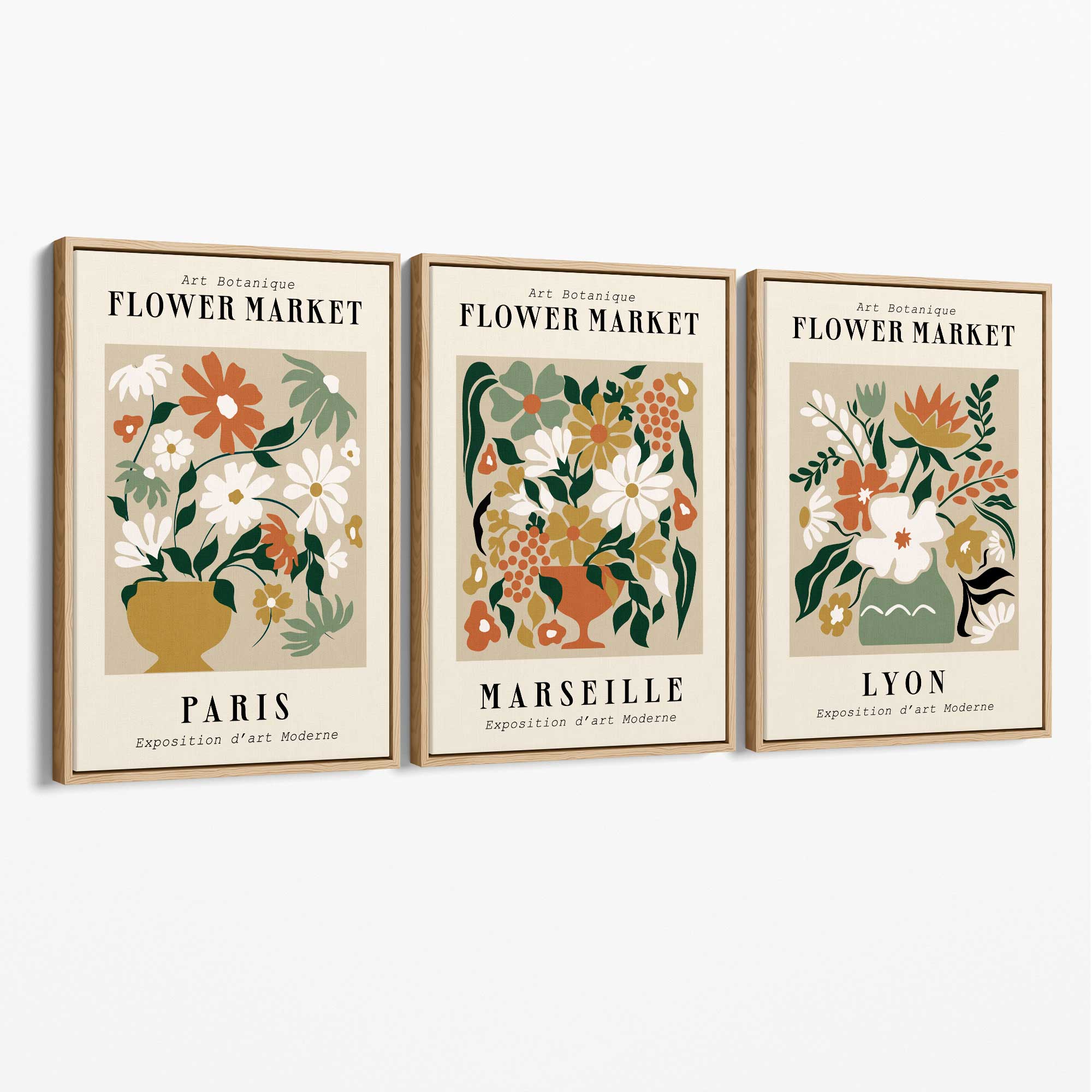 Flower Market Vintage Paris Exhibition Mid Century Canvas Art Prints with Oak Float Frame