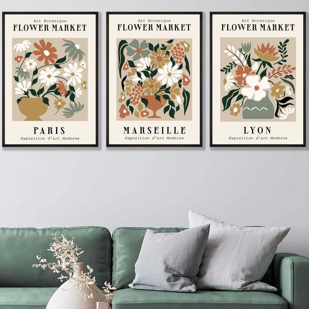 Flower Market Vintage Paris Exhibition Mid Century Posters in Neutral Colours