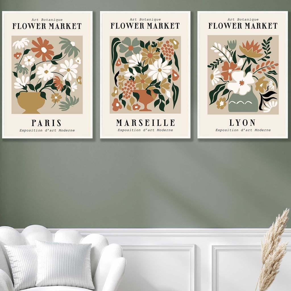 Flower Market Vintage Paris Exhibition Mid Century Posters in Neutral Colours