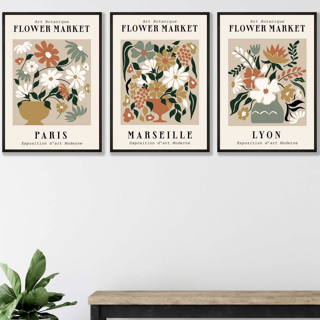 Flower Market Vintage Paris Exhibition Mid Century Posters in Neutral Colours