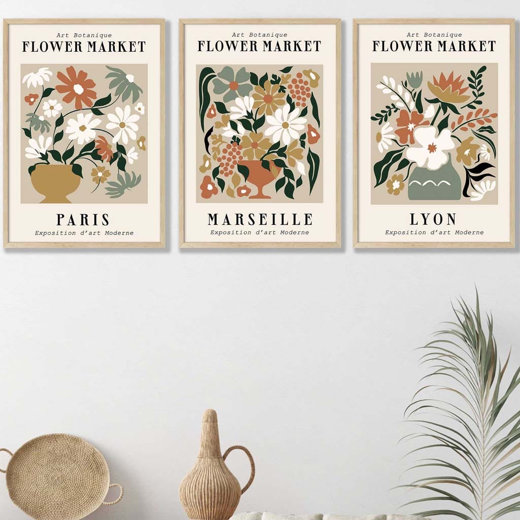 Flower Market Vintage Paris Exhibition Mid Century Posters in Neutral Colours