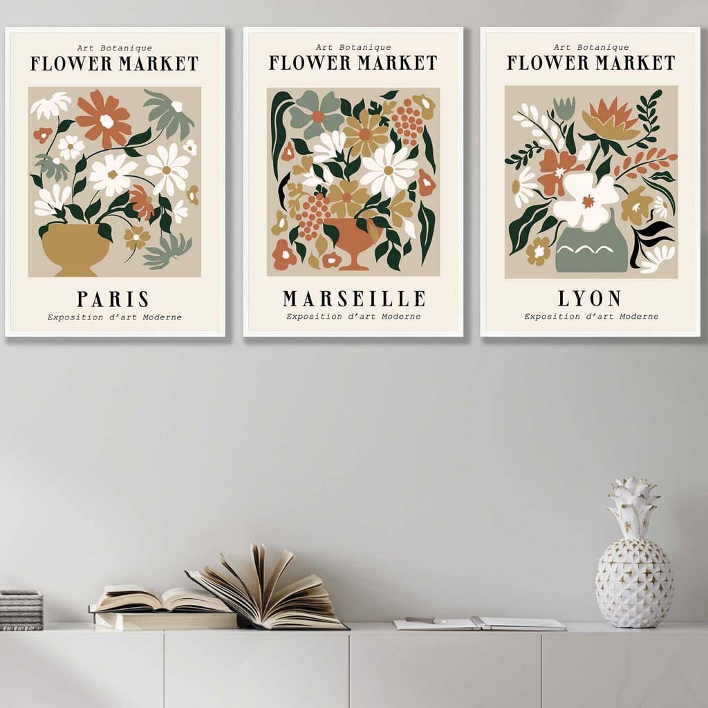 Flower Market Vintage Paris Exhibition Mid Century Posters in Neutral Colours
