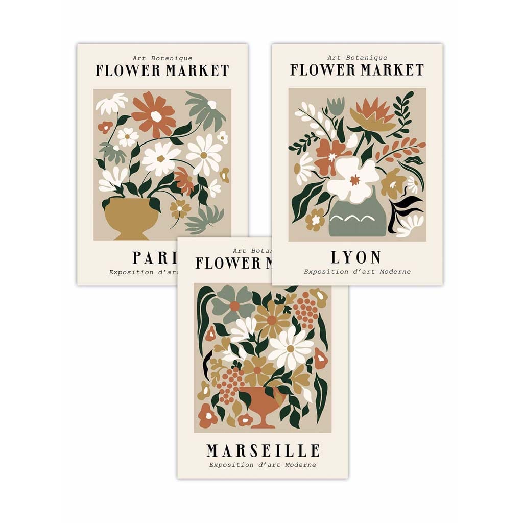 Flower Market Vintage Paris Exhibition Mid Century Posters in Neutral Colours